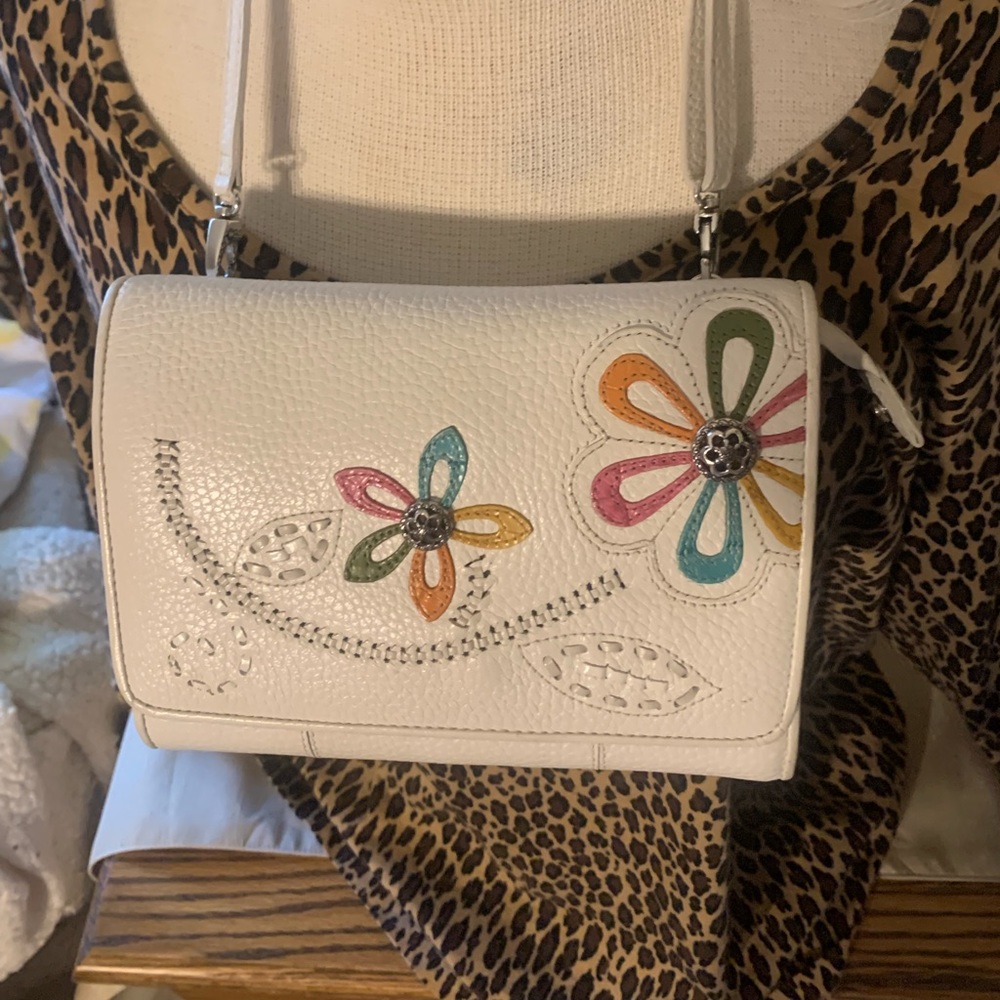 Brighton White Pebbled Leather crossbody/ Organizer